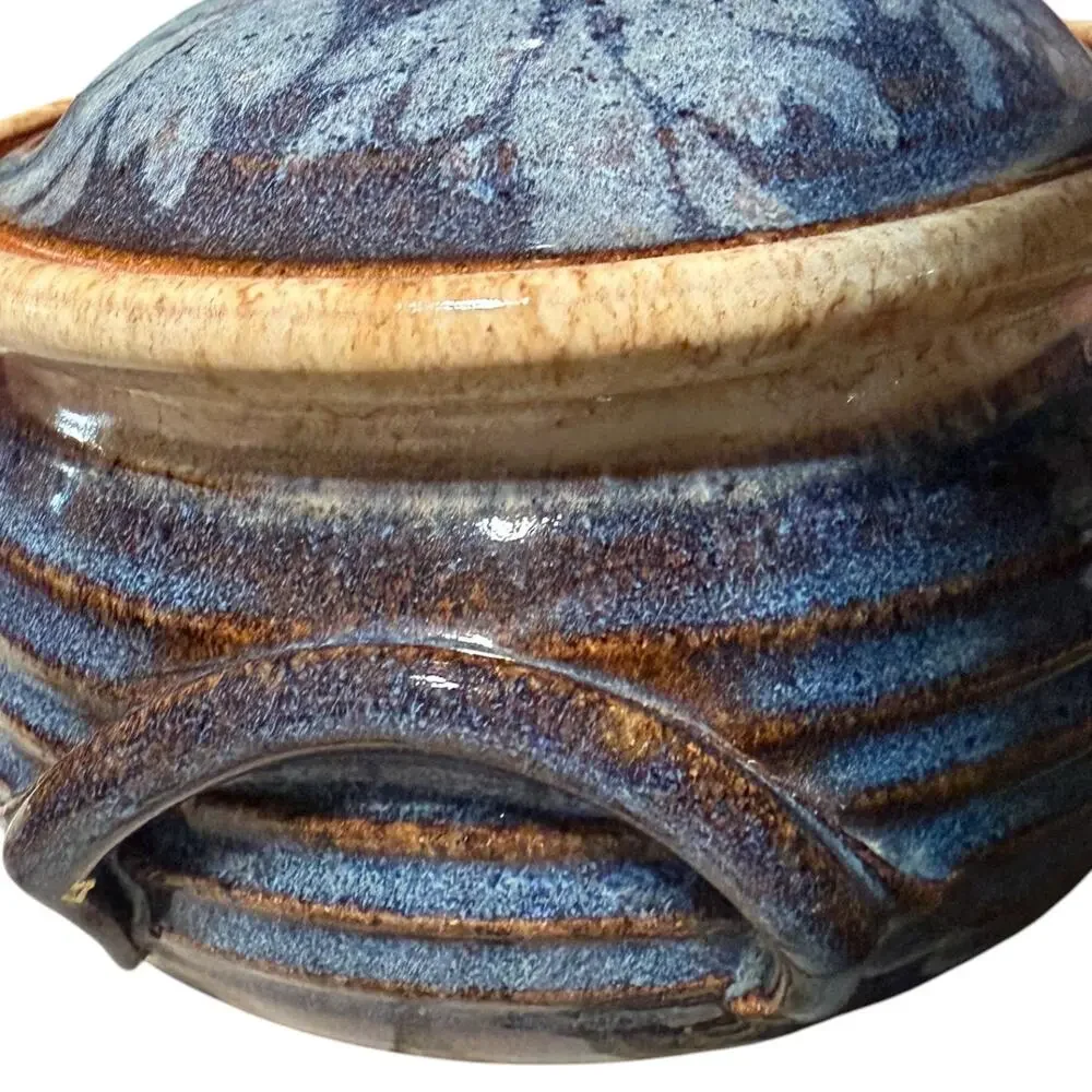 Cheri Glaser Studio Pottery Small Lidded Casserole Dish Blue/Brown Stoneware